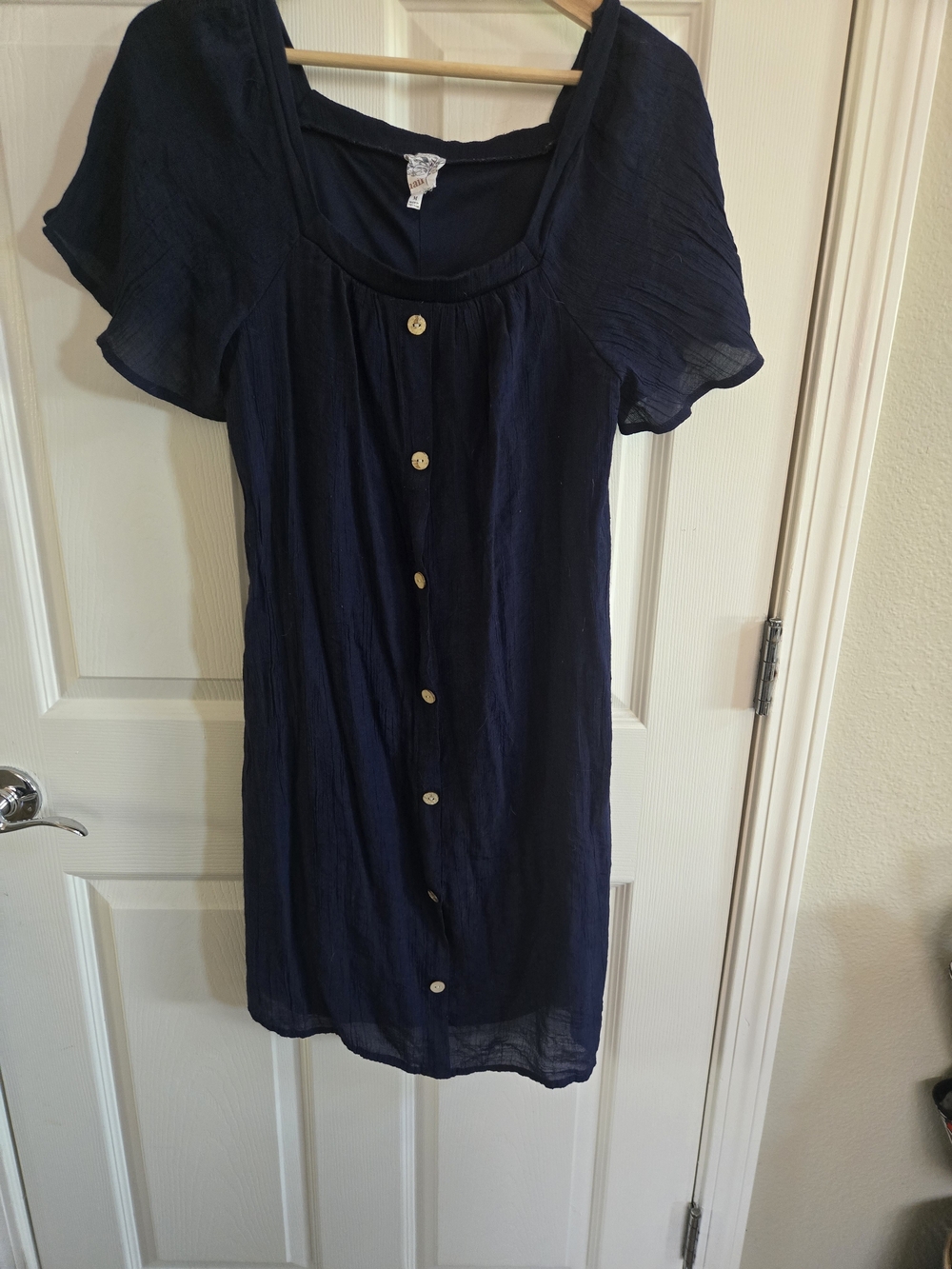 Naif Navy Flutter Sleeve Button-Front Button Tunic Dress- M